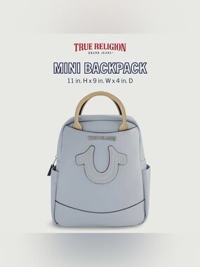 True Religion Studded Horseshoe Mini Backpack. Blue/Silver.